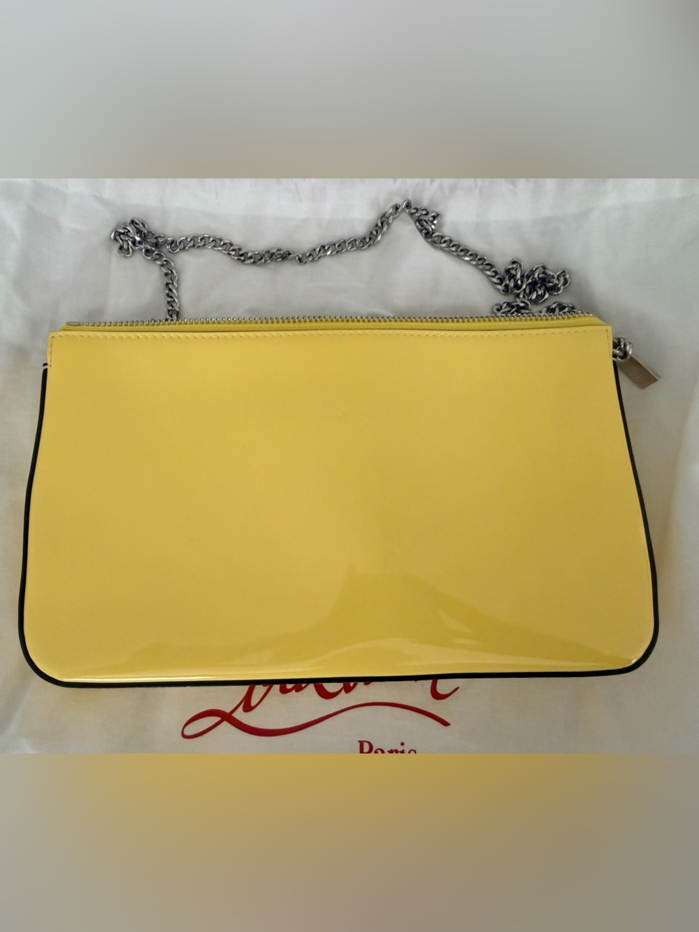 Christian Louboutin Yellow Patent Shoulder Bag with Silver Chain
